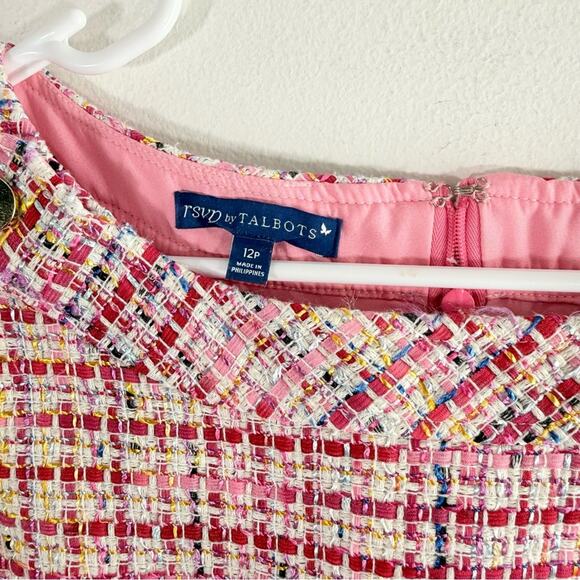 Talbots RSVP Pink Ribbon Tweed Gold Button Shift Dress 12 Petite - Picture 5 of 12